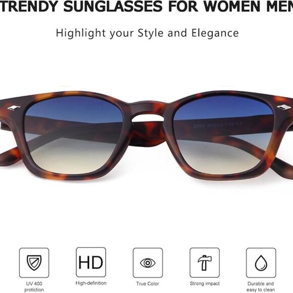 Retro Square Sunglasses for Women Mens Trendy Small Circle Tortoise Tinted